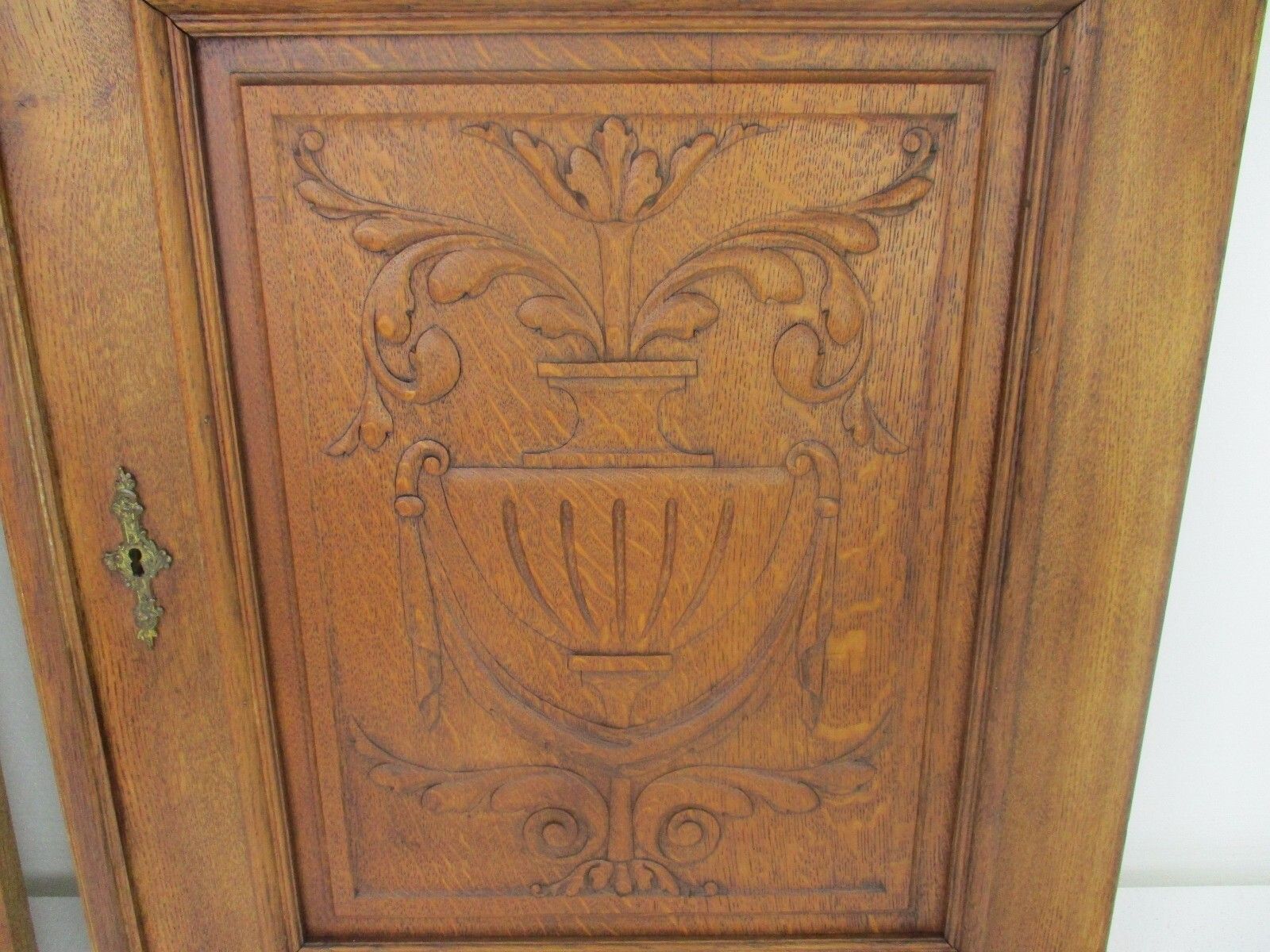 Pair Antique Hand Carved Wood Door Panels Reclaimed Architectural Flower Baskets photo furniture