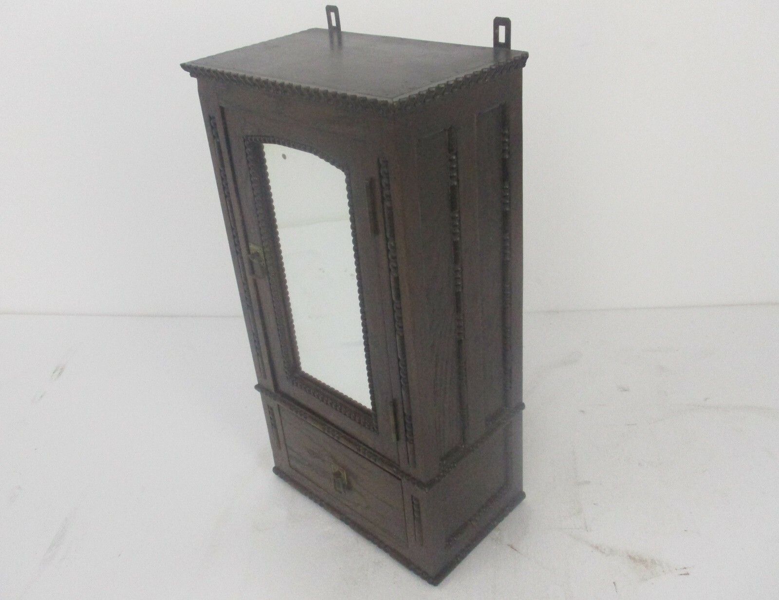 Kitchen Medicine Apothecary  Bathroom Cabinet  Carved Wood Ornate Hobnails photo vintage
