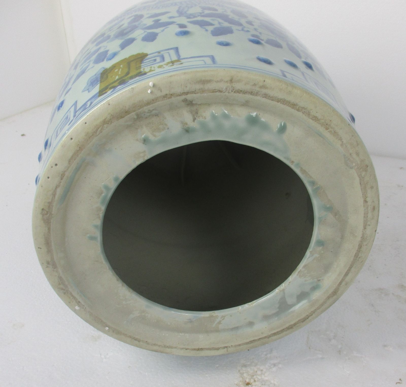 Vintage Chinese Porcelain  Garden Stool Side Table Pedestal White Blue Chinoiser photo vintage