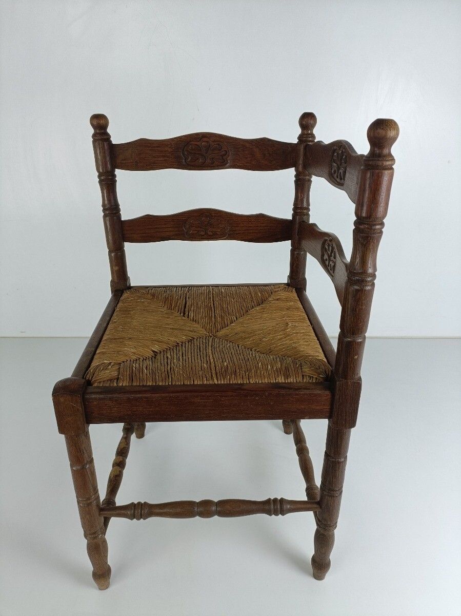 Antique Corner Armchair Fauteuil Hallway Hand Carved Wood  Rush Seating Beautifu photo vinterior