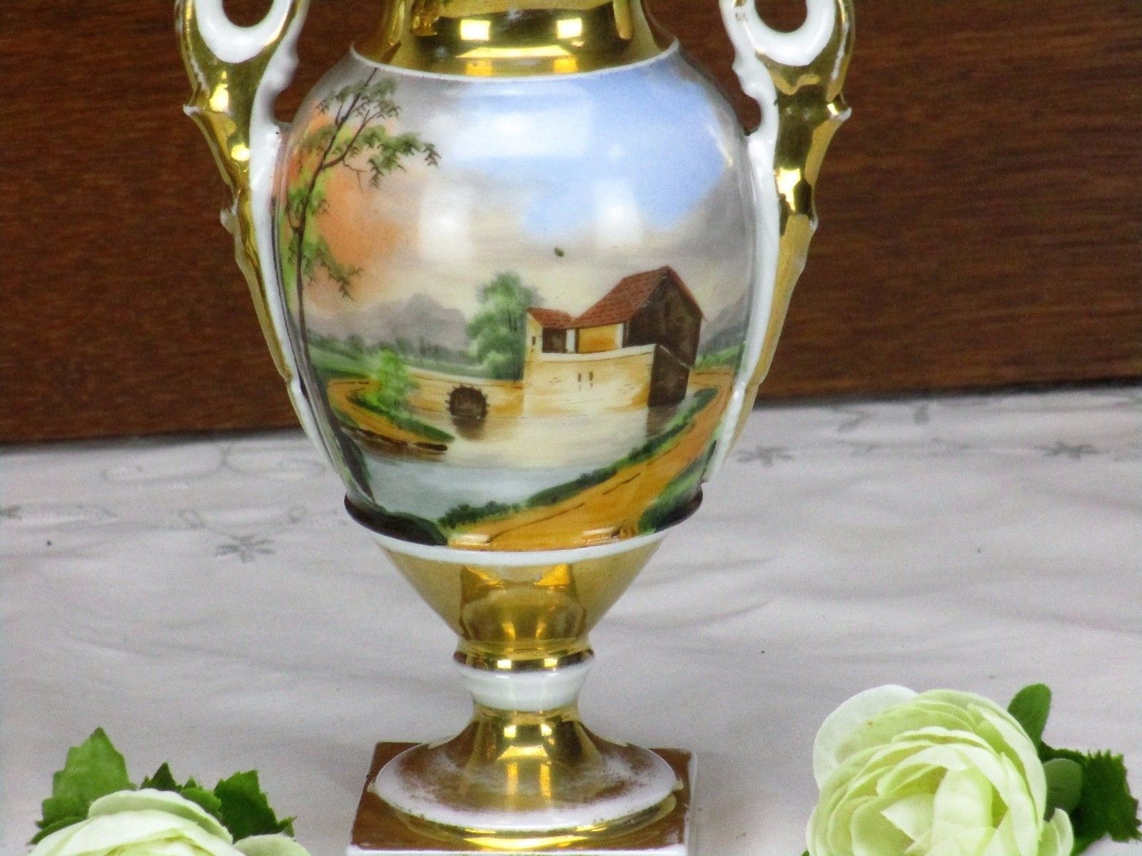 Couple Antique Vieux Paris Porcelain Vases French Landscape France photo vinterior