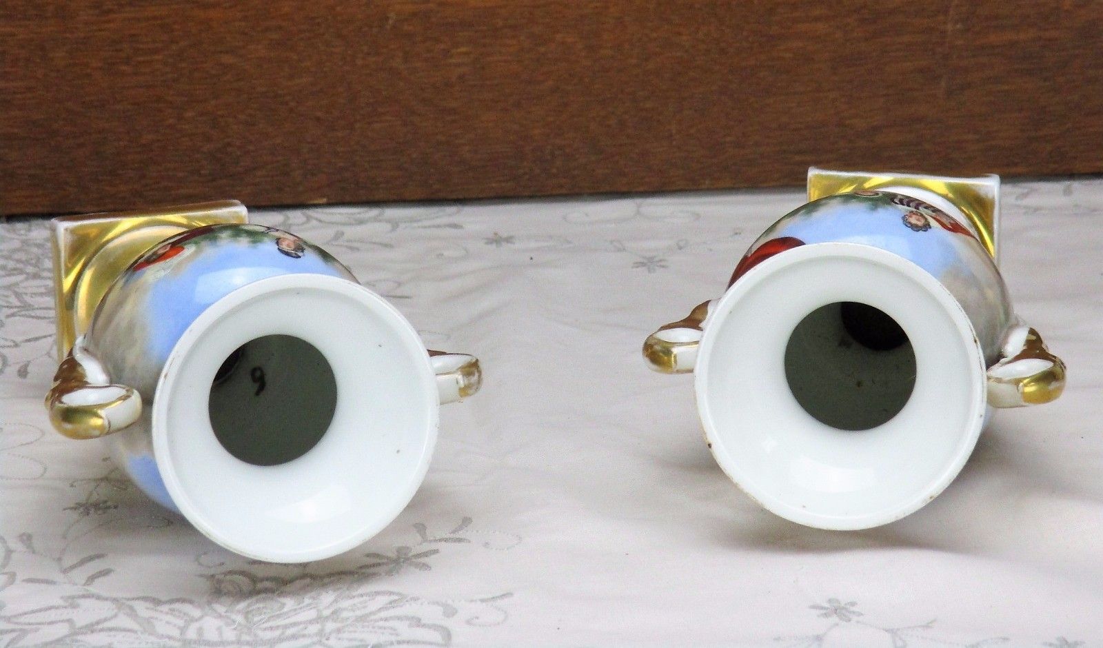 Couple Antique Vieux Paris Porcelain Vases French Landscape France photo vintage