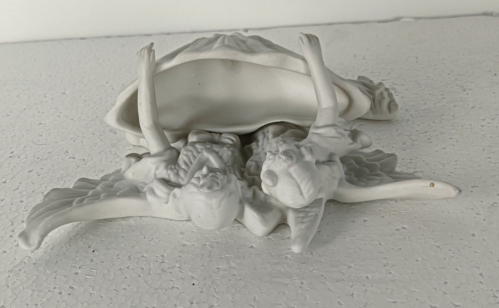 Bisque Porcelain Antique Holy Water Font Vessel Angels Gorgeous Christianity photo vintage