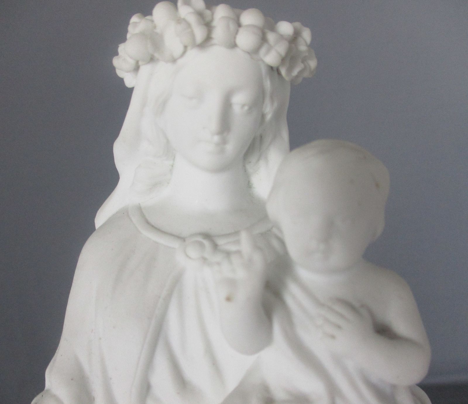 Antique Bisque Porcelain Statue Virgin Our Lady Mary Madonna With Infant Jesus F