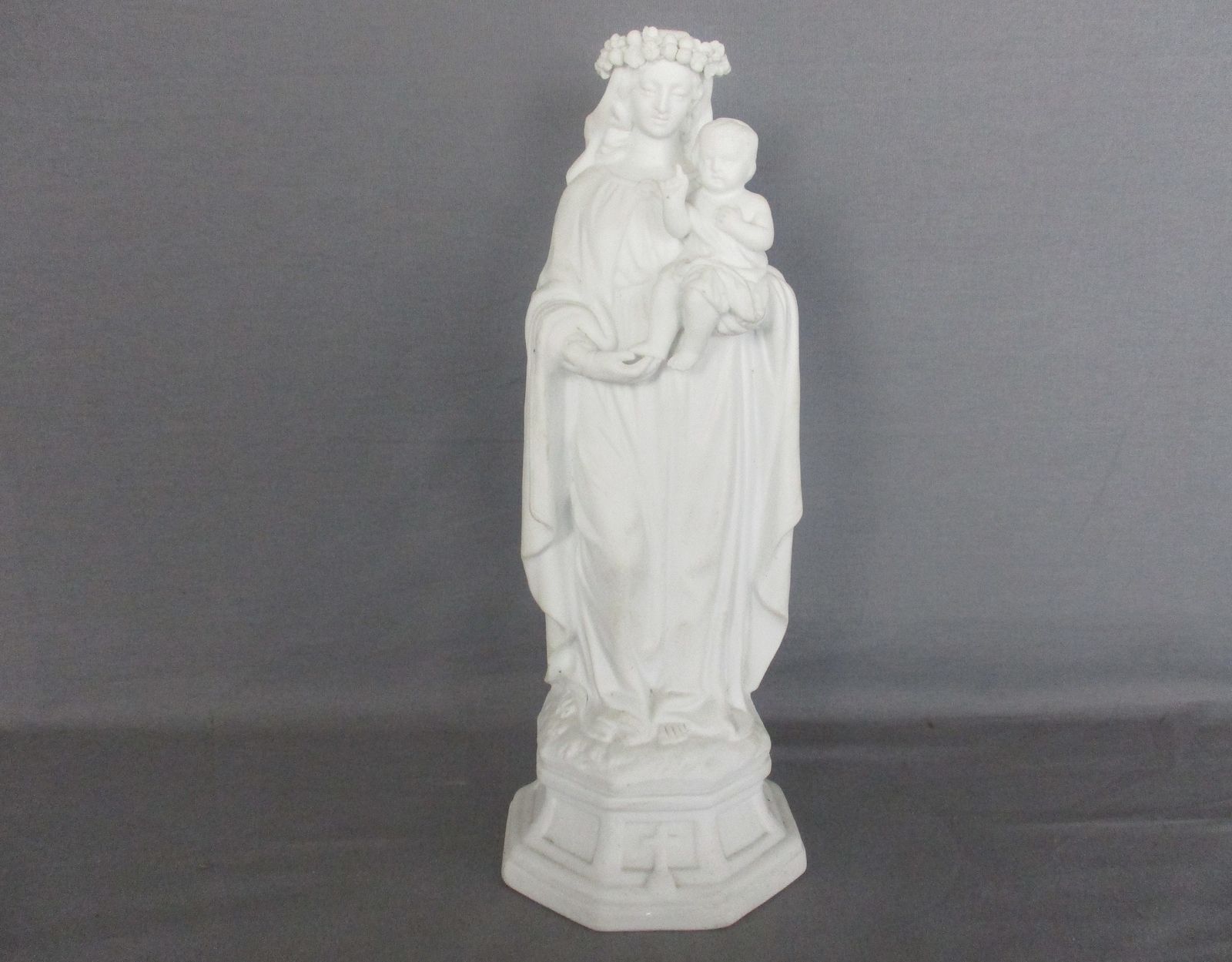 Antique Bisque Porcelain Statue Virgin Our Lady Mary Madonna With Infant Jesus F photo furniture