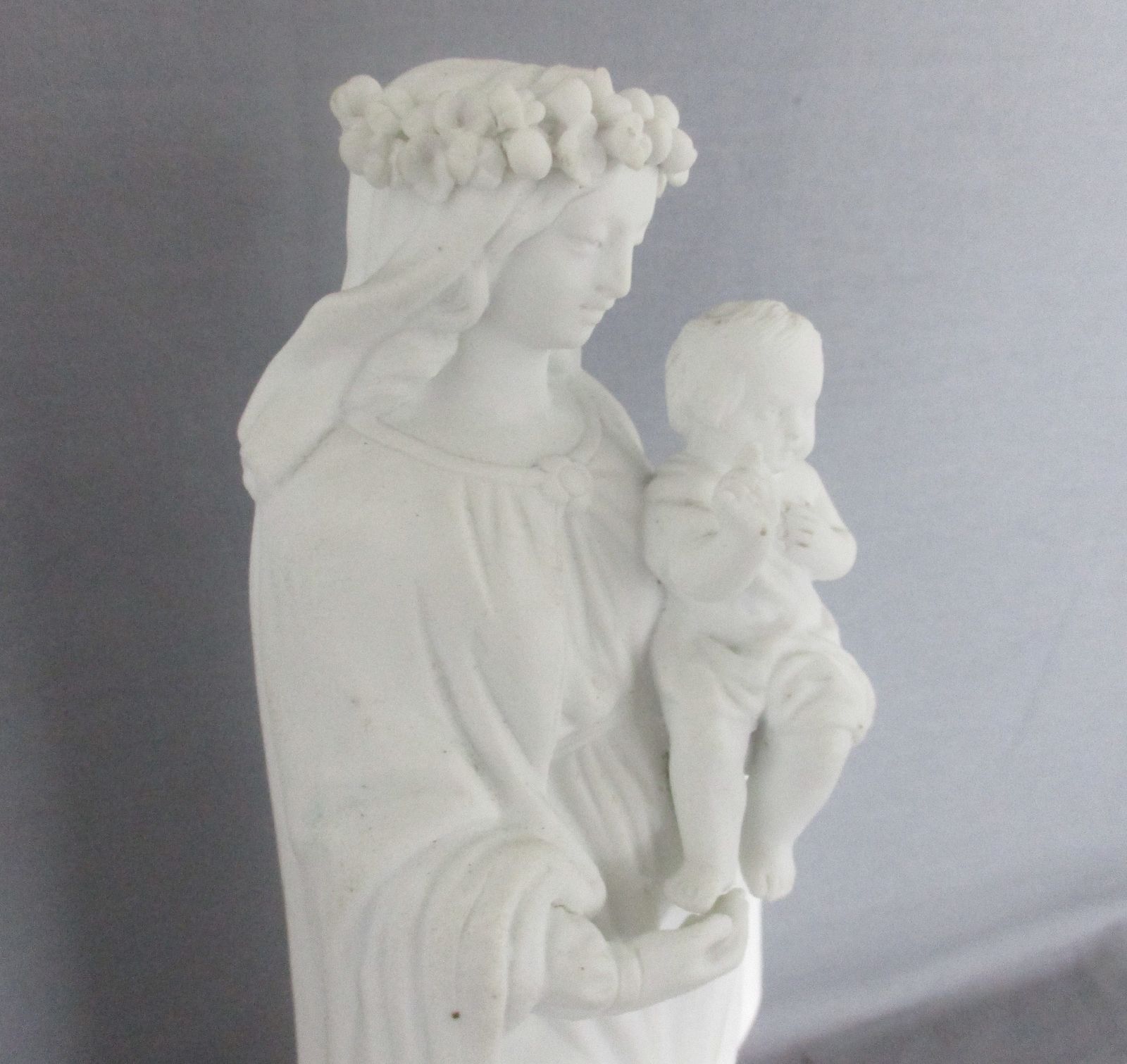 Antique Bisque Porcelain Statue Virgin Our Lady Mary Madonna With Infant Jesus F photo Art