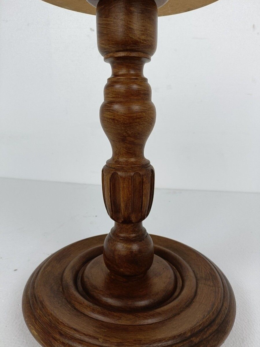 Hand Carved Wood Pedestal Display Side Table Plant Bonsai Flower Stand Barn Coun photo vintage