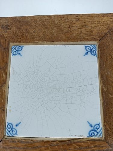 Lovely Vintage Wooden Pedestal Ceramic Delft Blue White Tile Plant Bonsai Stand photo for sale