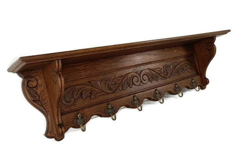 Antique Carved Wood Coat Kitchen Hat Rack Hand Carved Wood Oack Angel Hooks