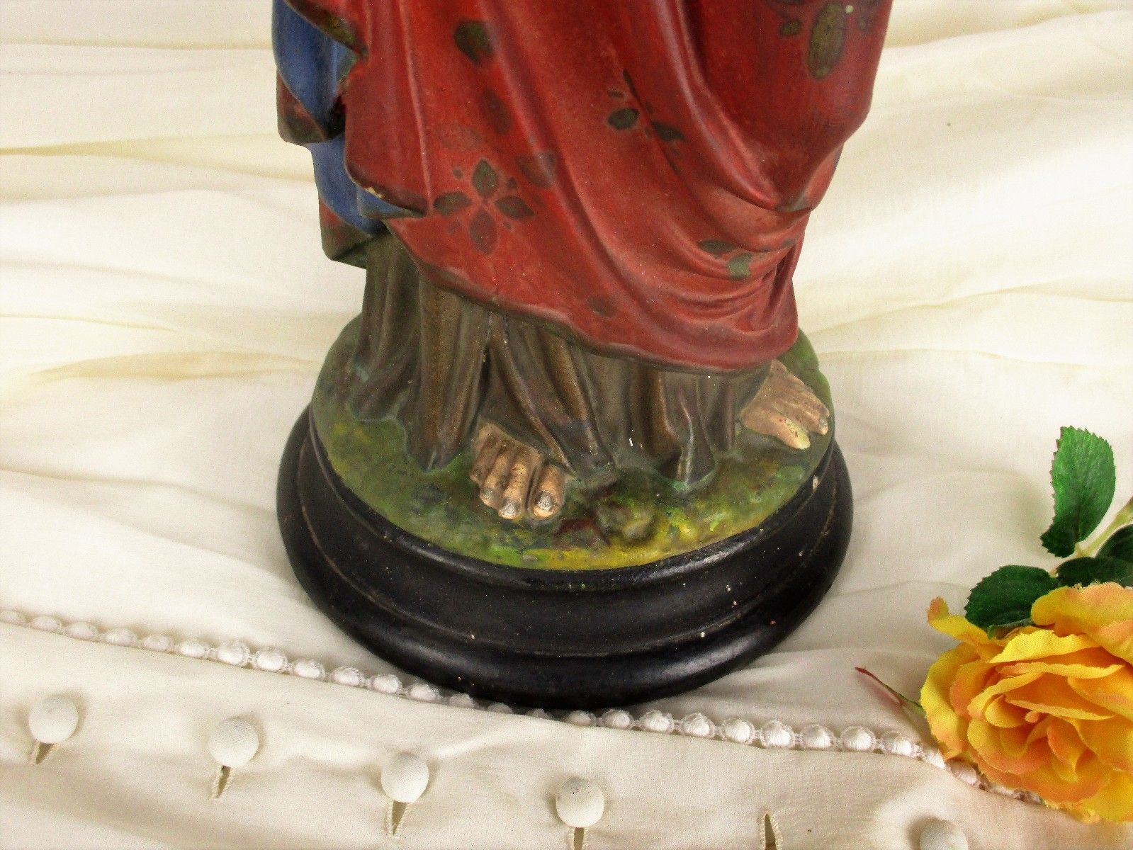 Antique Statue Jesus Christ Sacred Heart Neo Gothic 1900 Polychrome 16.53" photo 185.0