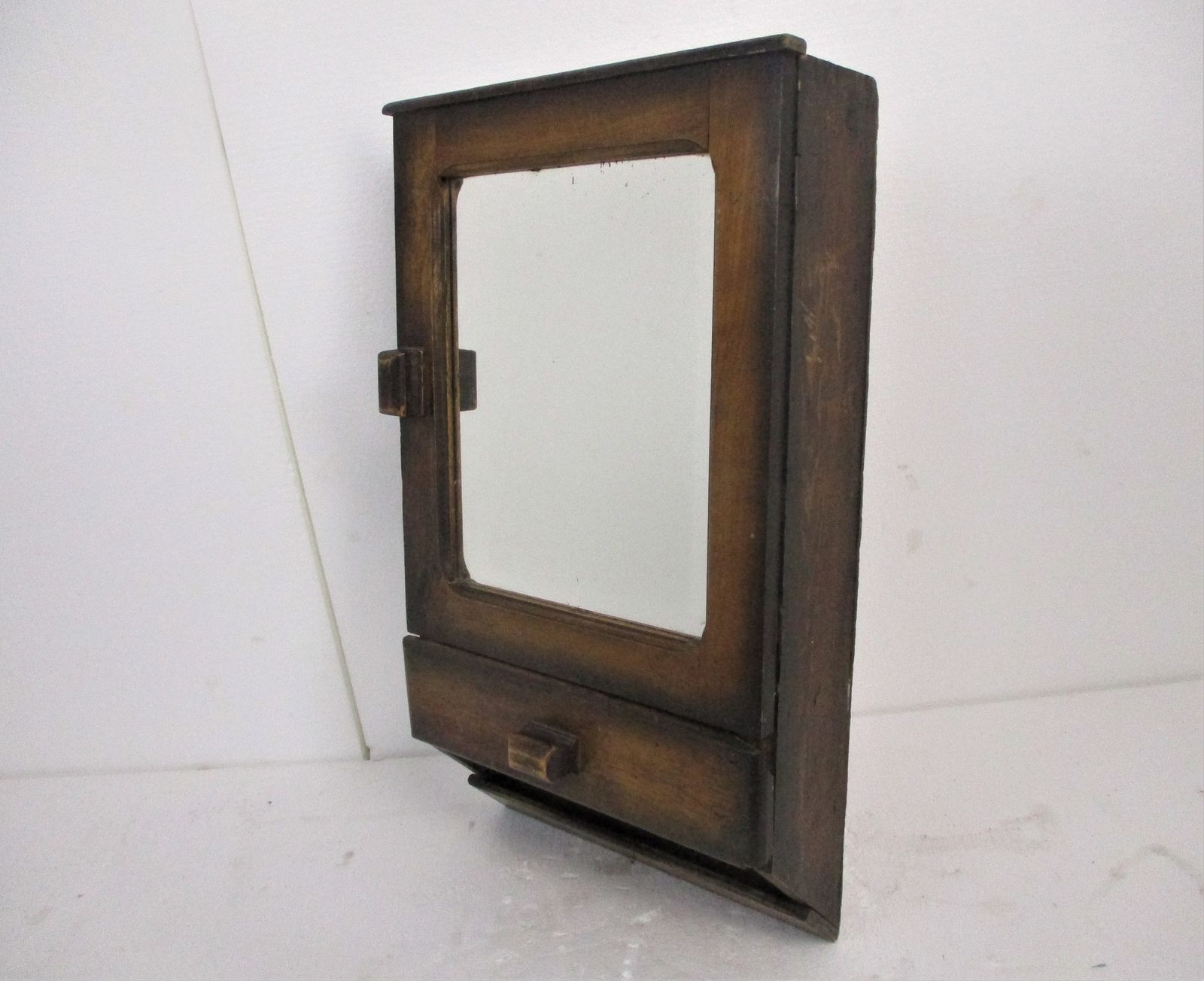 Kitchen Apothecary Medicine Bathroom Wall Cabinet Ornate Hand Carved Wood Bevele photo vintage
