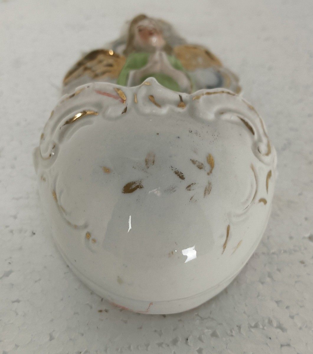 Holy Water Font Vessel Porcelain Antique Neo Gothic Angel Green  Wall Hanging Lo photo furniture