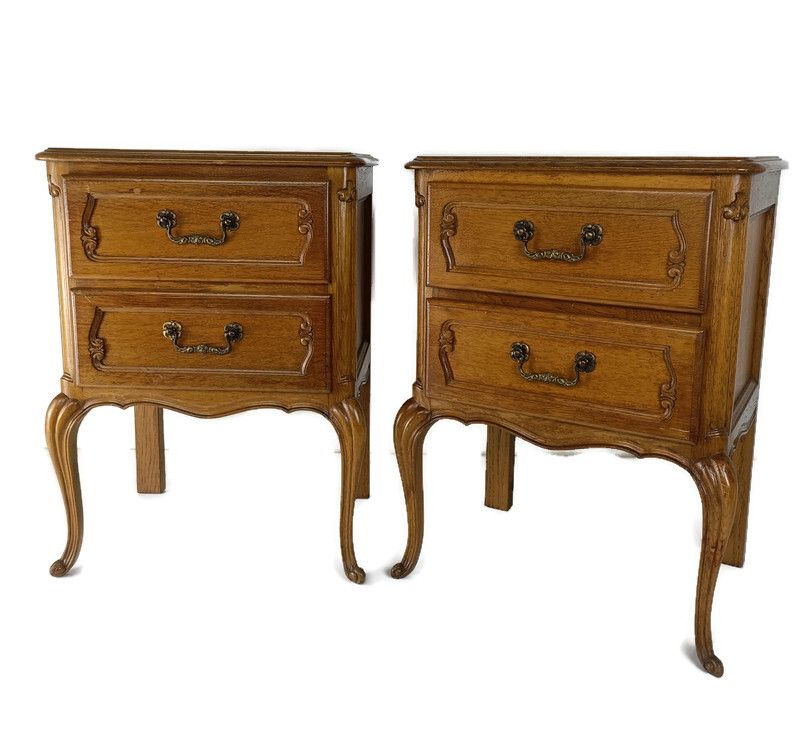 Couple French Louis XV/XVI Style Wooden Nightstands Chest Of Drawers Vintage Mod