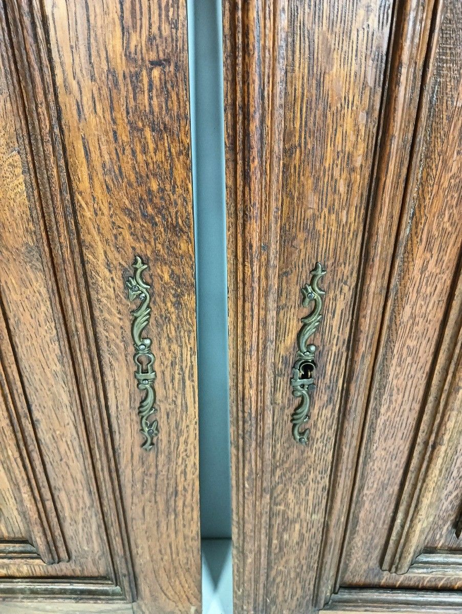 Pair Antique Hand Carved Wood Door Panels Reclaimed Architectural Flowers  Love photo Home Fixtures