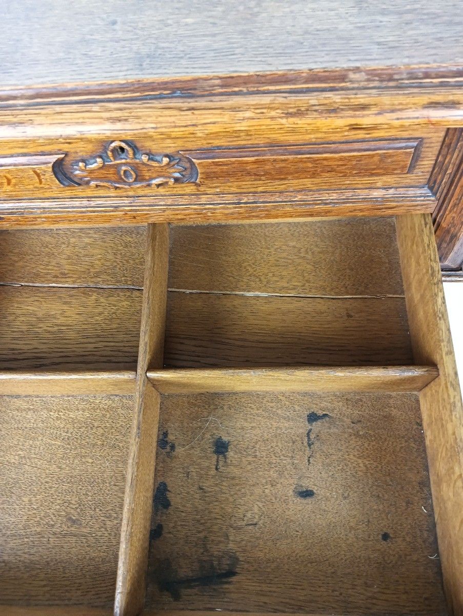 Antique  Sewing Quilting Box Table Cabinet  Extremely Rare Wow Carved Wood photo vinterior