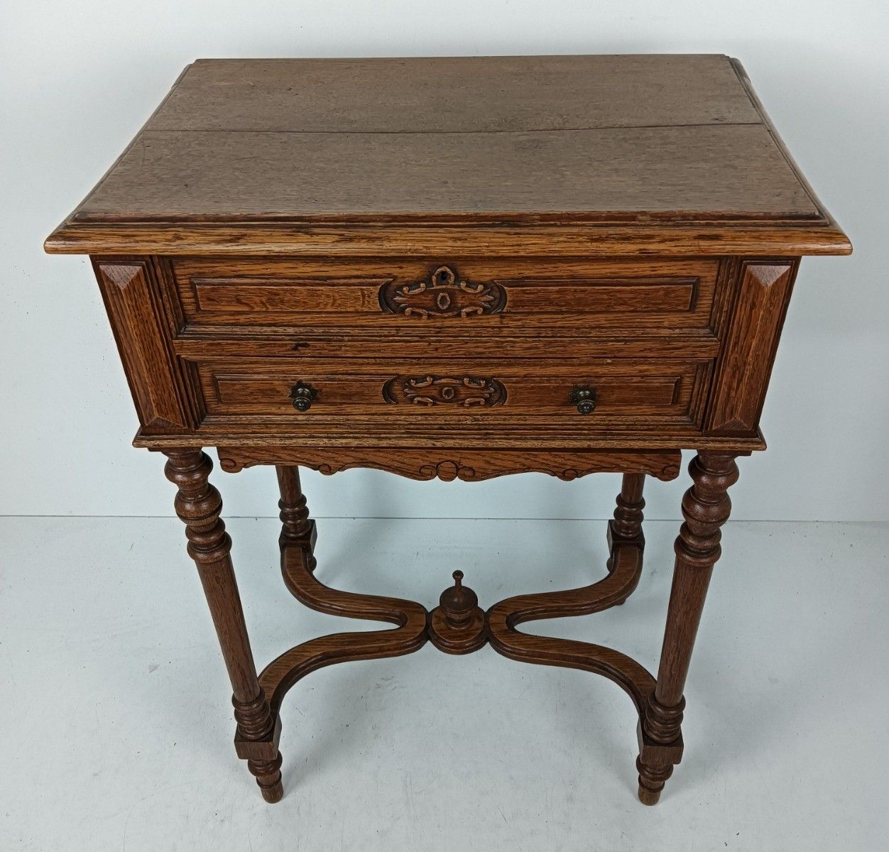 Furniture Antique  Sewing Quilting Box Table Cabinet  Extremely Rare Wow Carved Wood photo