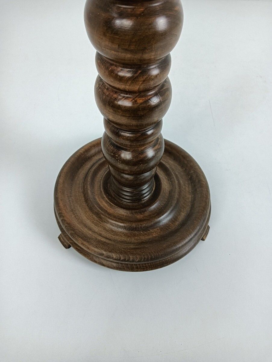 Vintage Bobbin Stem Pedestal Plant Stand Carved Wood Side Table Farmhouse Style photo 283.0