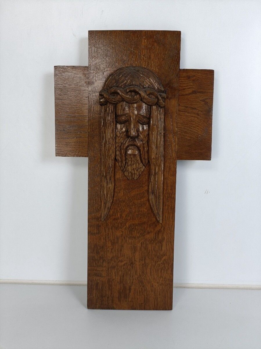 Gorgeous Hand Carved Wood Art Jesus Christ Head Of Thorns Sculpture Crucifix  VI photo furniture