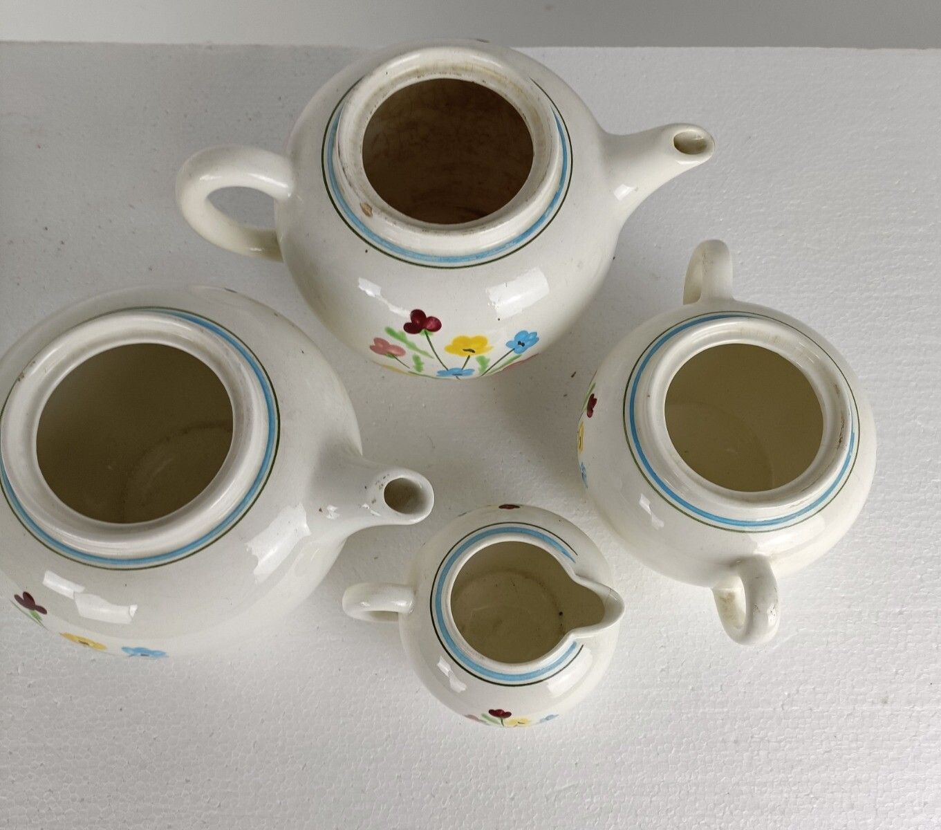 Set Of 4 Ceramic Tea Coffee Pot Sugar Bowl Milk Jar France Salins Feu D'artifice photo buy