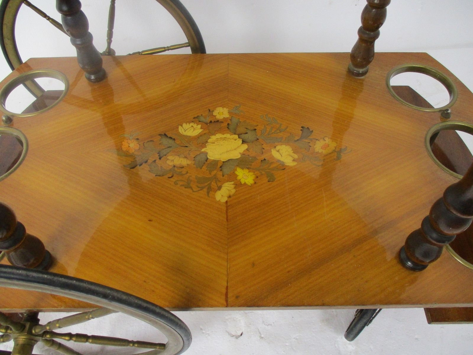 Retro Bar Cocktail Tea Entertainment Cart Trolley Inlay Marquetry Gate Leg Italy photo Furniture