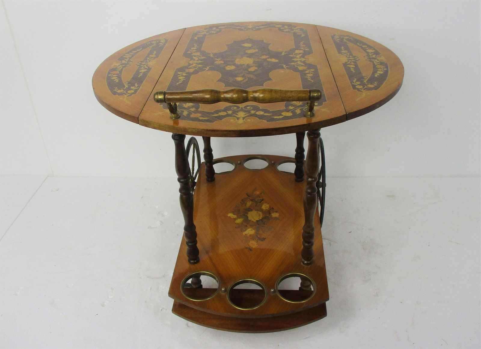 Retro Bar Cocktail Tea Entertainment Cart Trolley Inlay Marquetry Gate Leg Italy photo buy