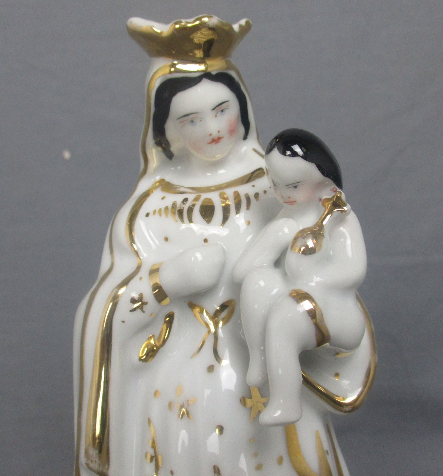 Antique 1900 Vieux Paris Porcelain Bisque Statue Virgin Mary Infant Jesus 8.26&Q photo for sale