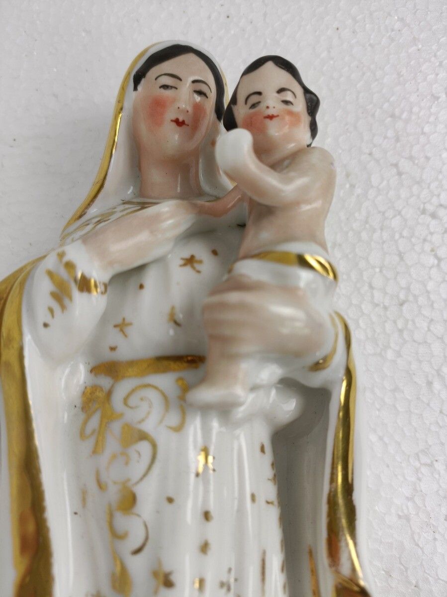 Antique 1900 Vieux Paris Porcelain Bisque Statue Virgin Mary Madonna With Infant photo for sale
