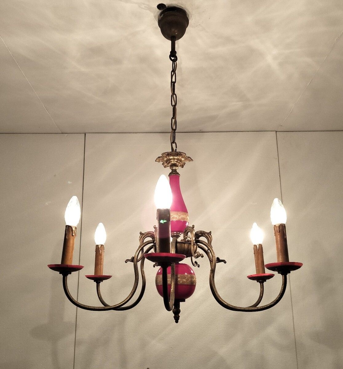 Gorgeous Italian Chandelier  Bordeaux Red 6 Arms Lights Glass  Very Rare Vintage photo furniture