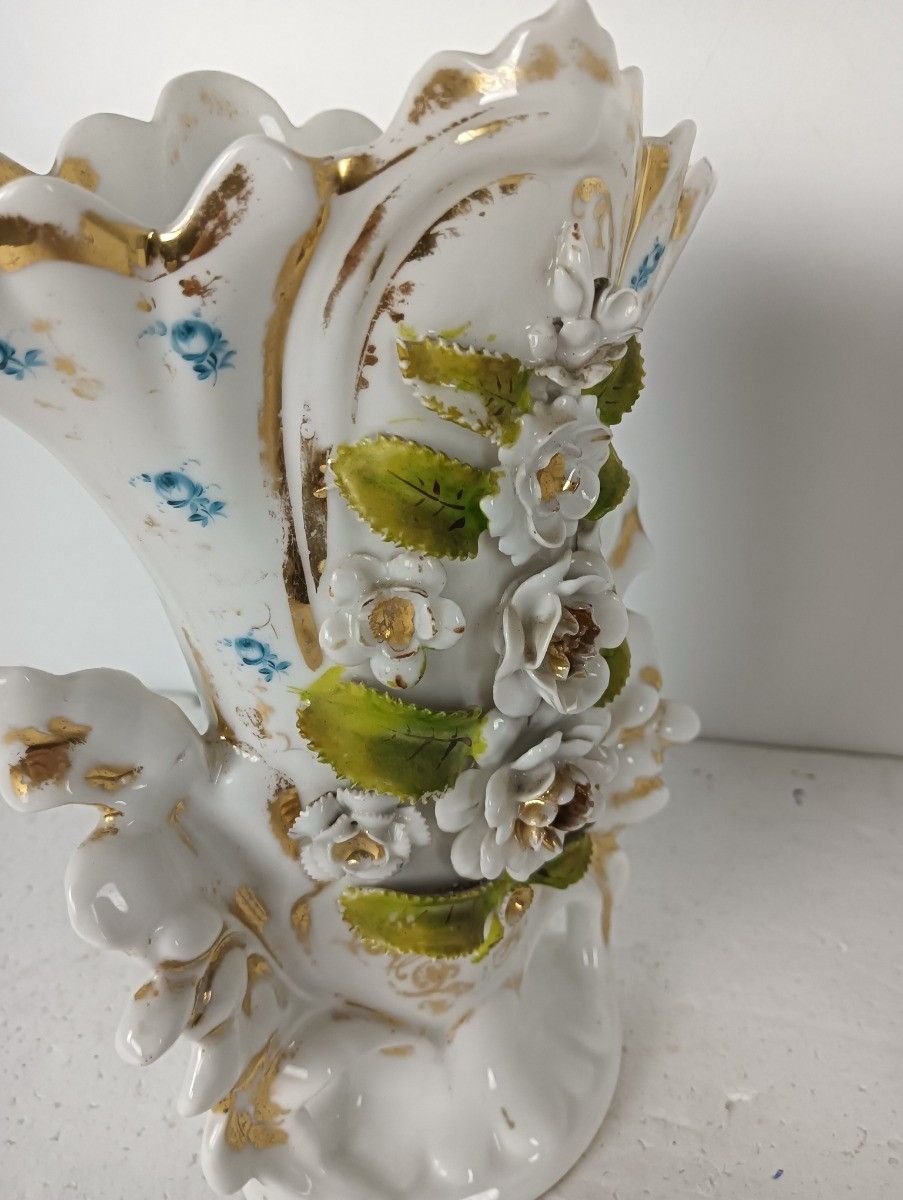 Couple Antique Vieux Paris Porcelain Fan Flair Bridal Vases Flower Bouquet Frenc photo 162.0