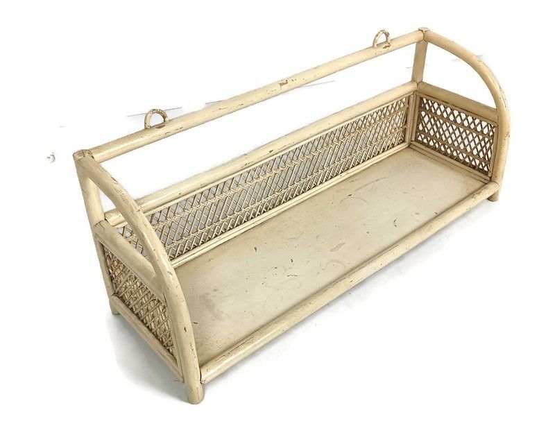 Vintage Hanging Standing Rack Rapandi Style Rattan Painted White French