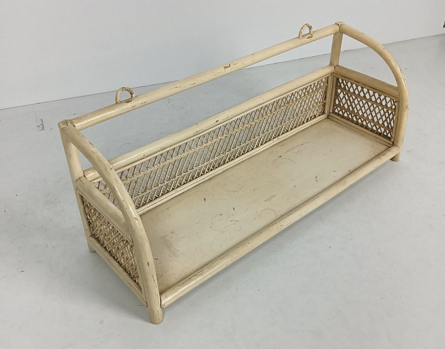 Vintage Hanging Standing Rack Rapandi Style Rattan Painted White French photo 142.0