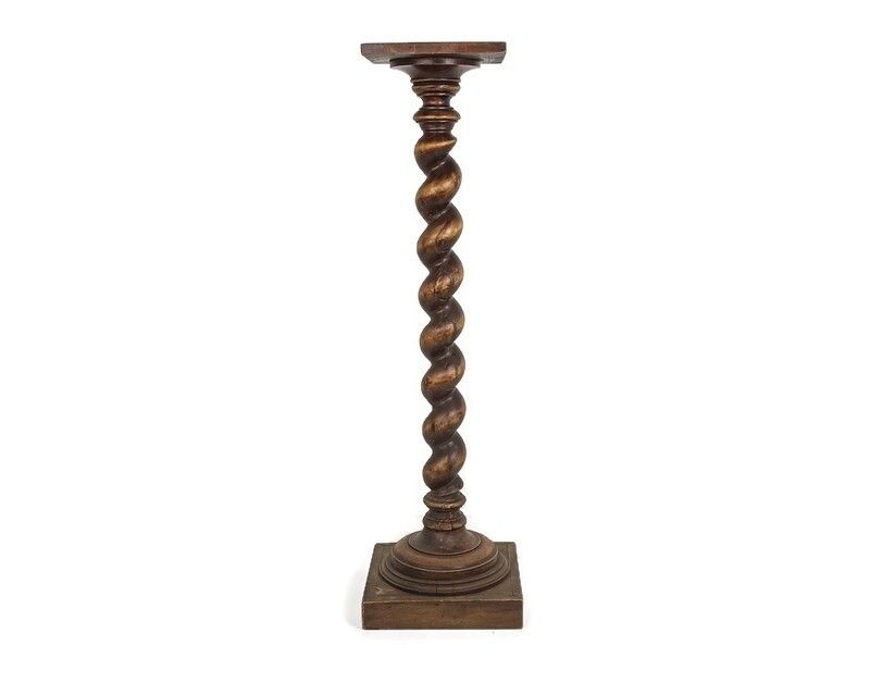 Tall Hand Carved Wood Barley Twist Pedestal Display Side Table Plant Stand Barn