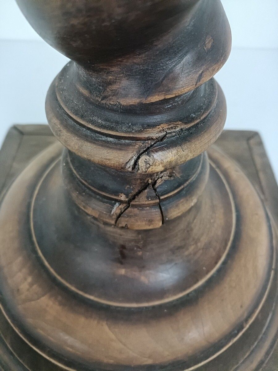 Tall Hand Carved Wood Barley Twist Pedestal Display Side Table Plant Stand Barn photo for sale