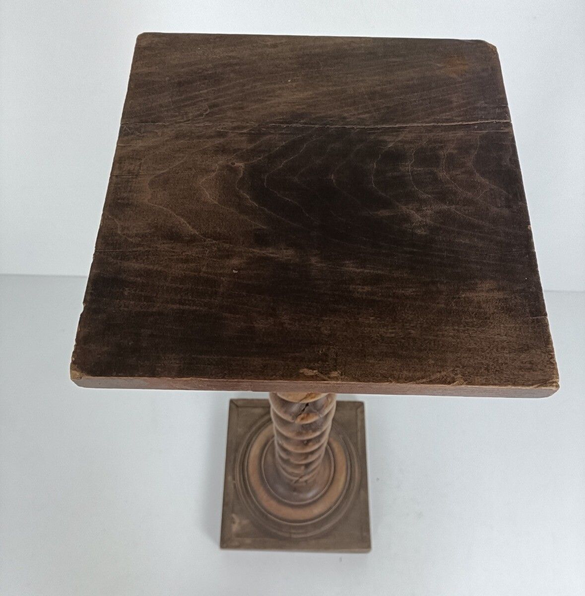 Tall Hand Carved Wood Barley Twist Pedestal Display Side Table Plant Stand Barn photo vinterior