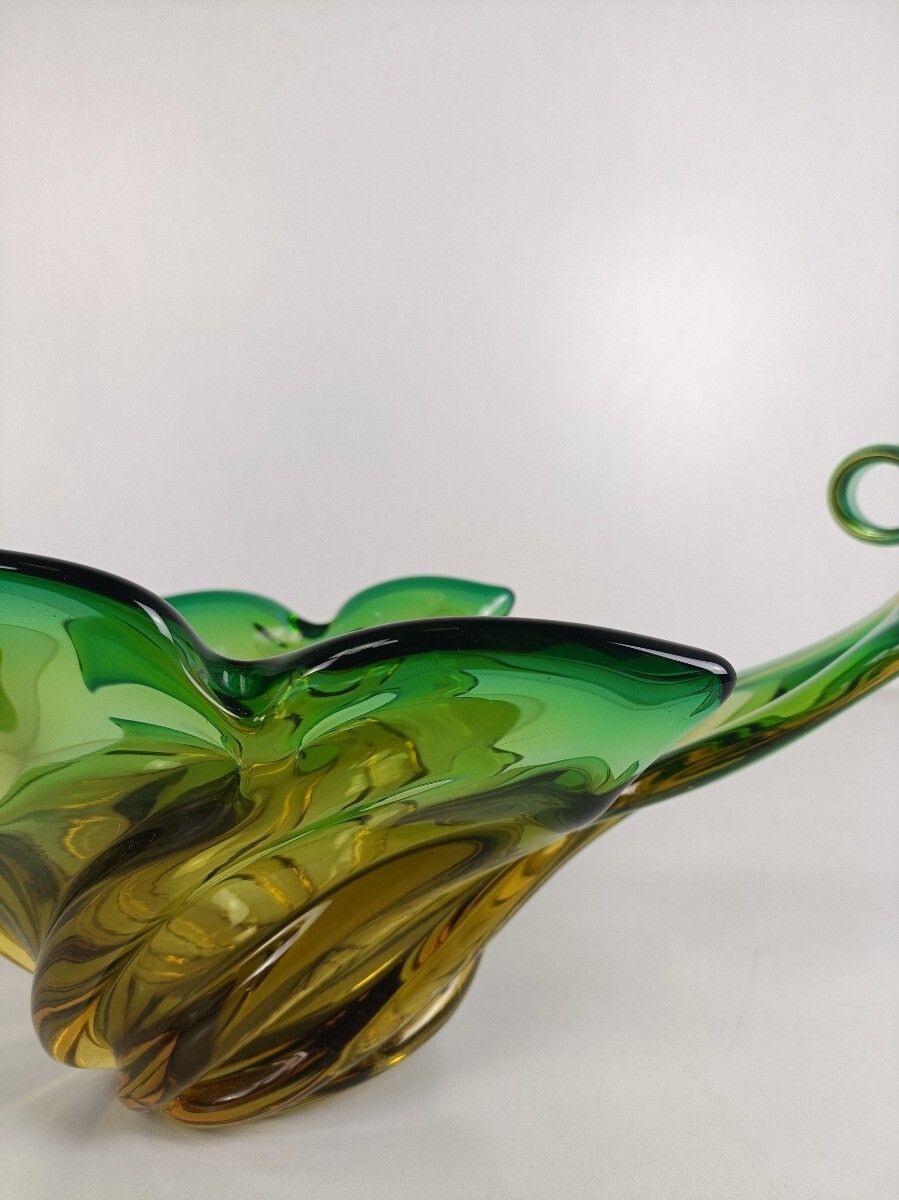 Italian Yellow Green  Bowl Dish Centerpiece Murano Seguso Art Glass Modernist Xl photo 323.0