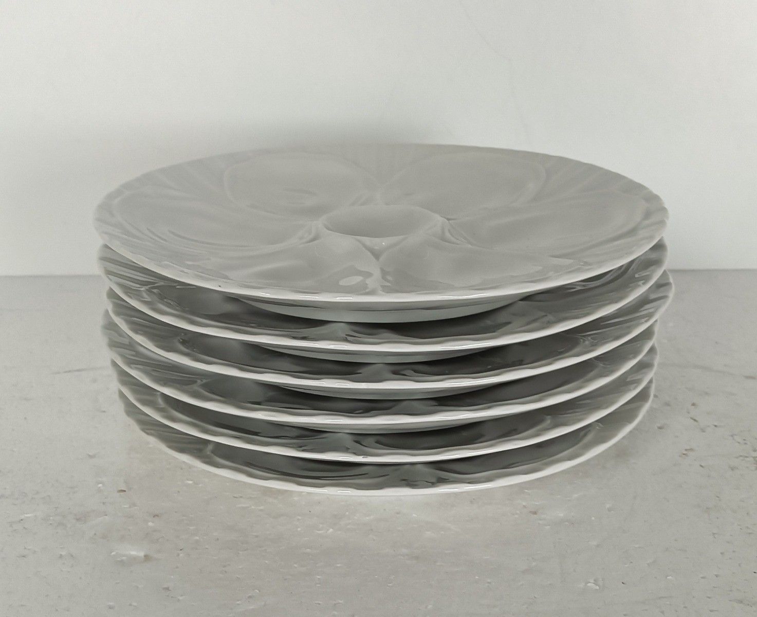 Set Of 6 French Pillivuyt Oyster Plates Porcelain Faience Marked White Stylish F photo for sale