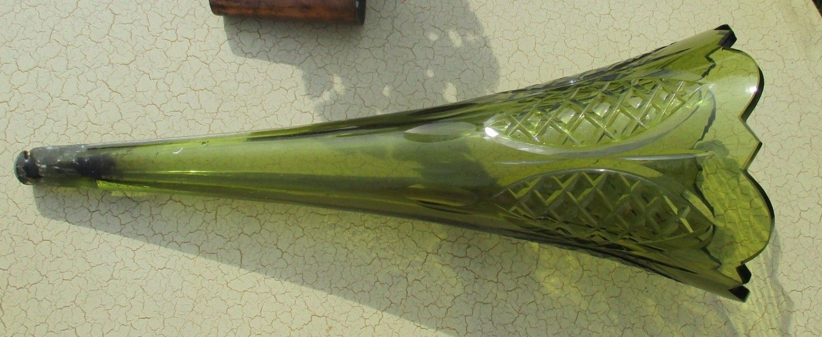 photo for sale Large Vintage Trumpet Vase Brass Epergne Green Glass Loetz Style Stunning