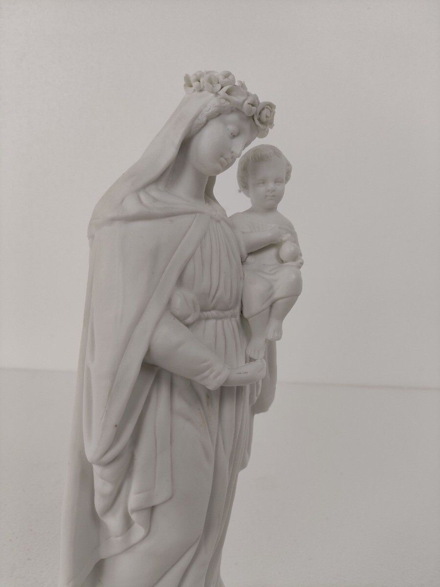 French Antique 1900 Bisque Statue Virgin Mary Our Lady Infant Jesus Exquisite  F photo Art