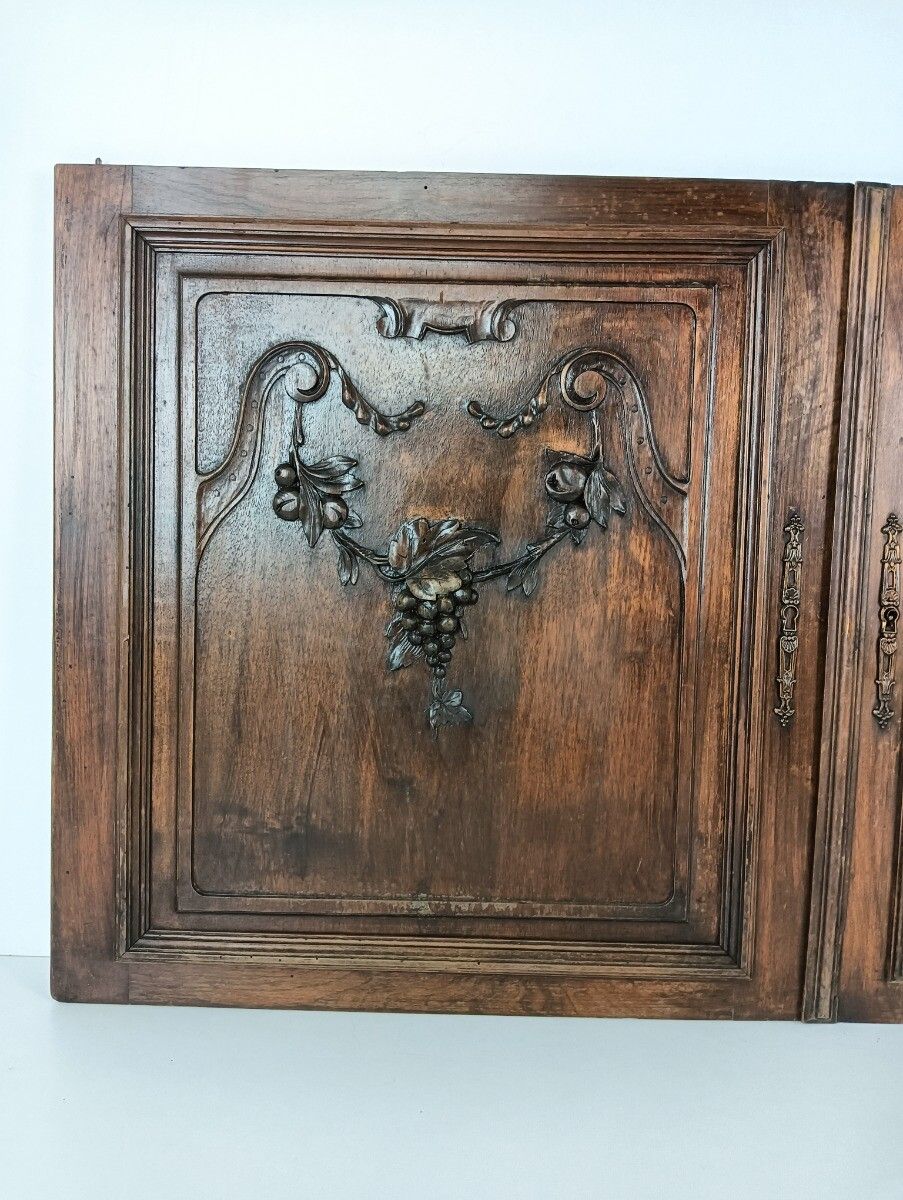 Pair Antique Door Panels Carved Wood Ornate  Grapes Architectural Reclaimed Salv photo 384.0