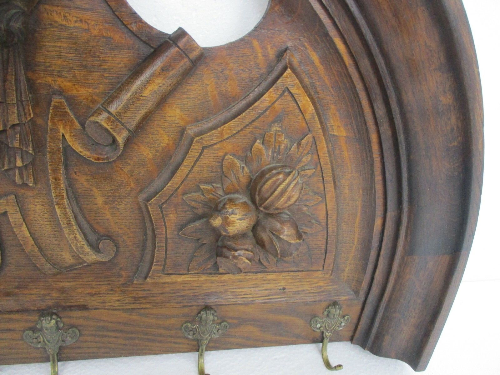 Hand Carved Wood Wall Shelf Coat Kitchen Rack Carved Head Putti Angel Stunning photo for sale