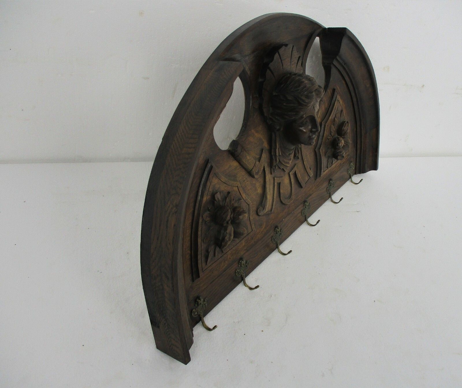 Hand Carved Wood Wall Shelf Coat Kitchen Rack Carved Head Putti Angel Stunning photo Furniture