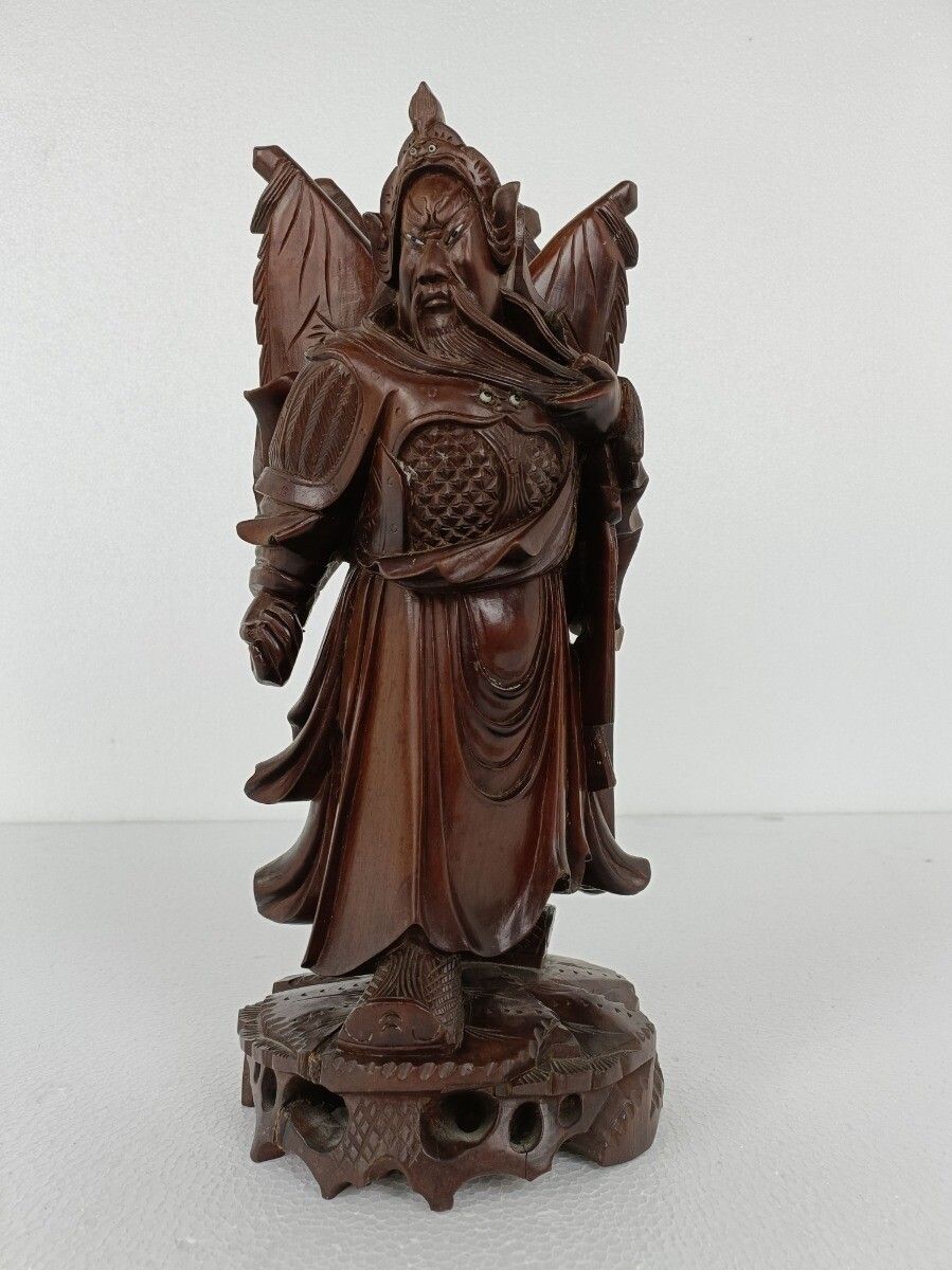 Chinese Rosewood Hand Carved Wooden Figurine Sculpture Winged Warrior photo furniture