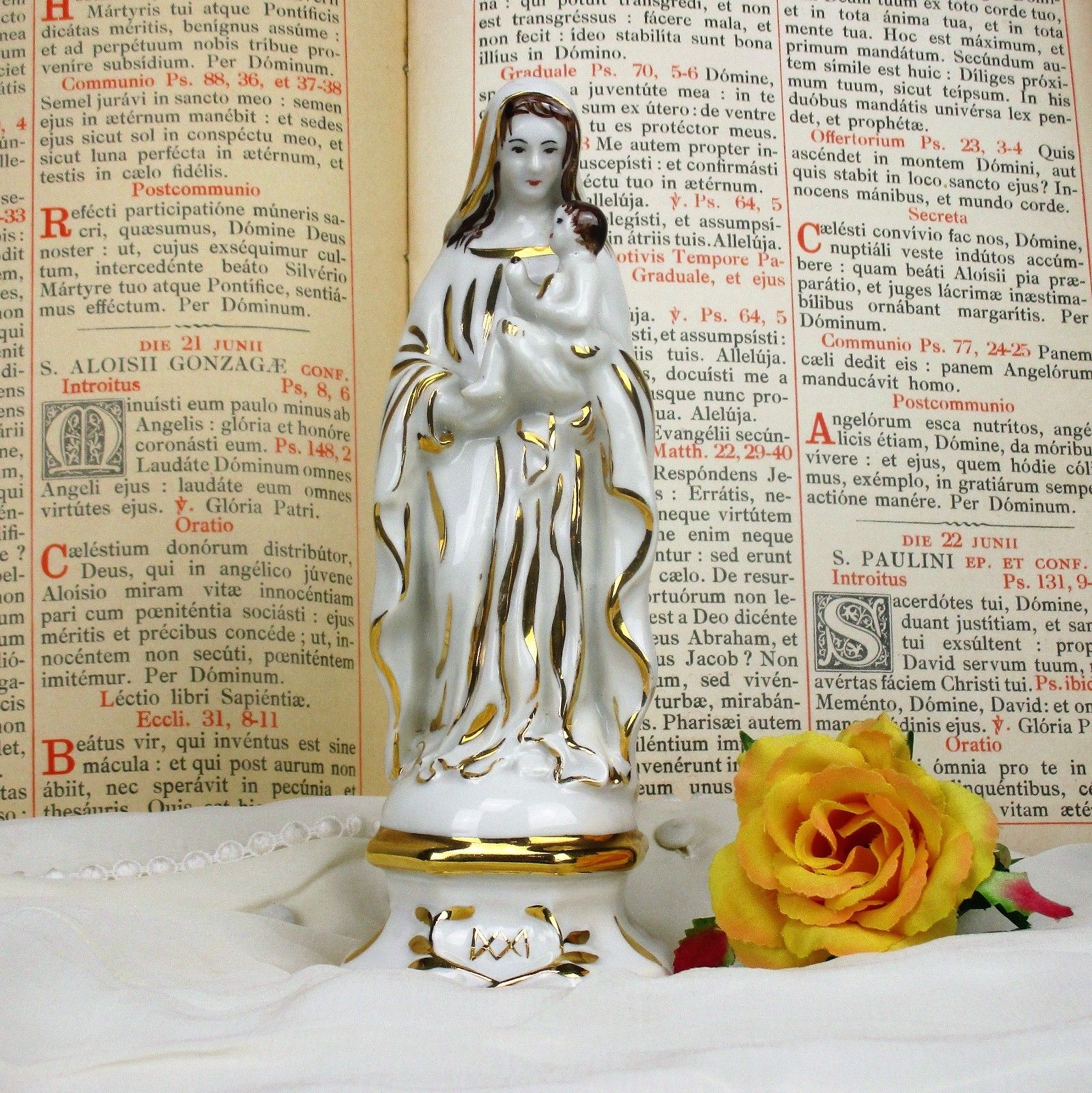 Antique 1900 Vieux Paris Porcelain Bisque  Statue Virgin Mary Infant Jesus 8.66" photo furniture