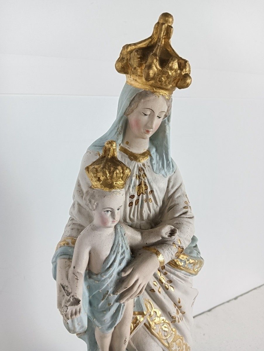 Beautiful Statue Our Lady Of Victory Victoire France Plaster Infant Jesus Angels photo 384.0