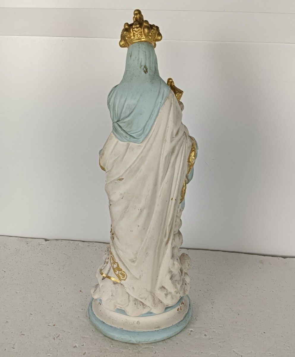 Beautiful Statue Our Lady Of Victory Victoire France Plaster Infant Jesus Angels photo vinterior