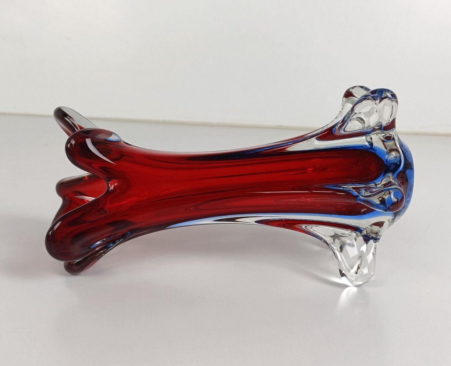 photo for sale Italian Vintage Red  Blue Art Glass Vase Murano Style  Beautiful Hand Blown