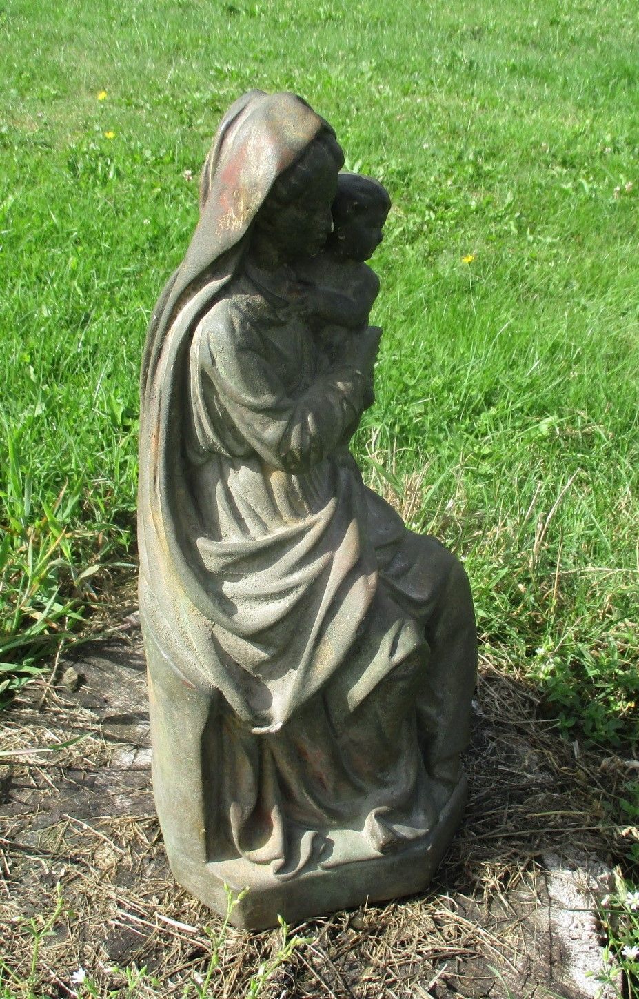 Large Statue Virgin Mary Madonna Holy Mother Infant Child Plaster 17.32" photo vinterior
