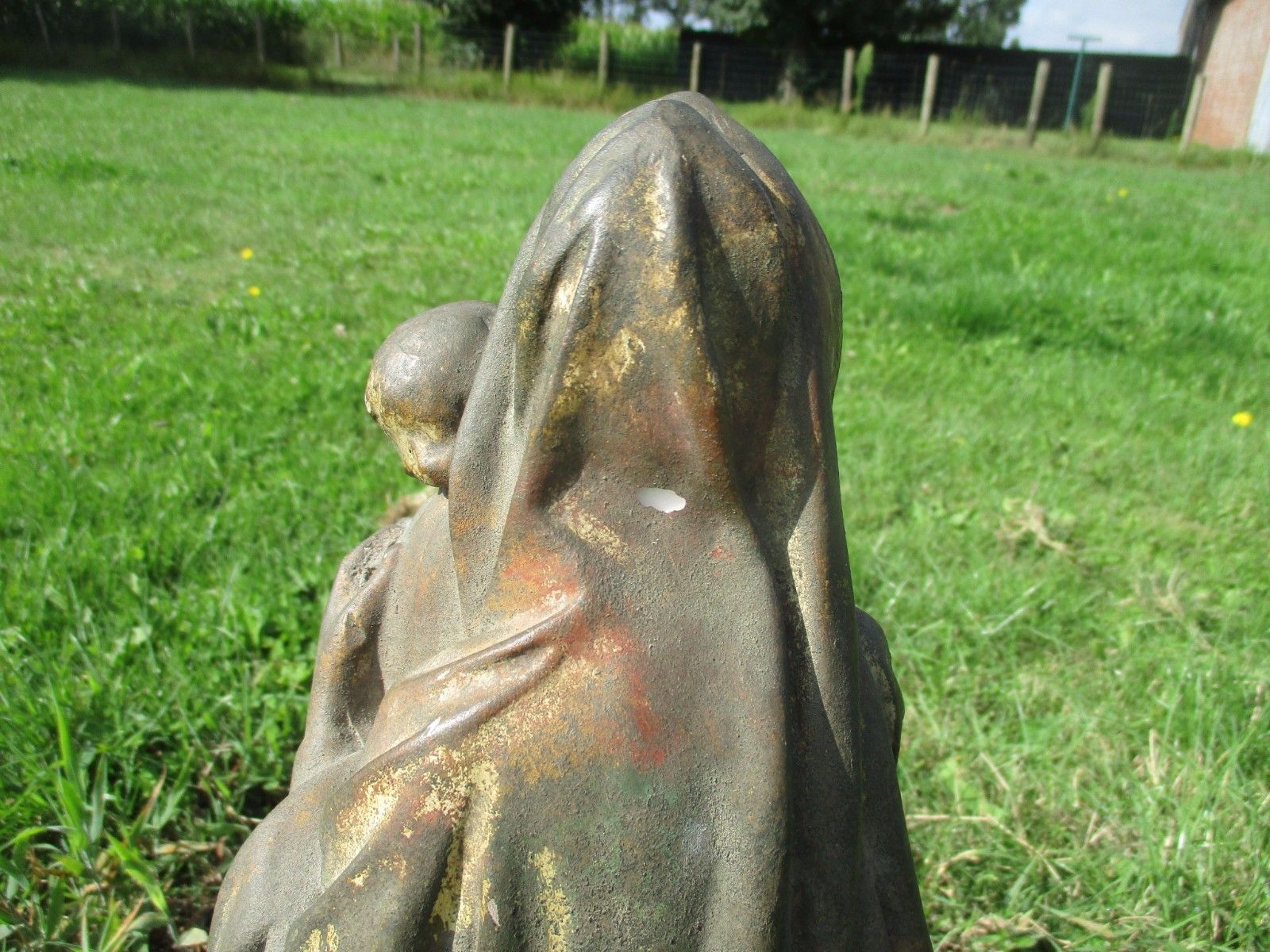Large Statue Virgin Mary Madonna Holy Mother Infant Child Plaster 17.32" photo vintage