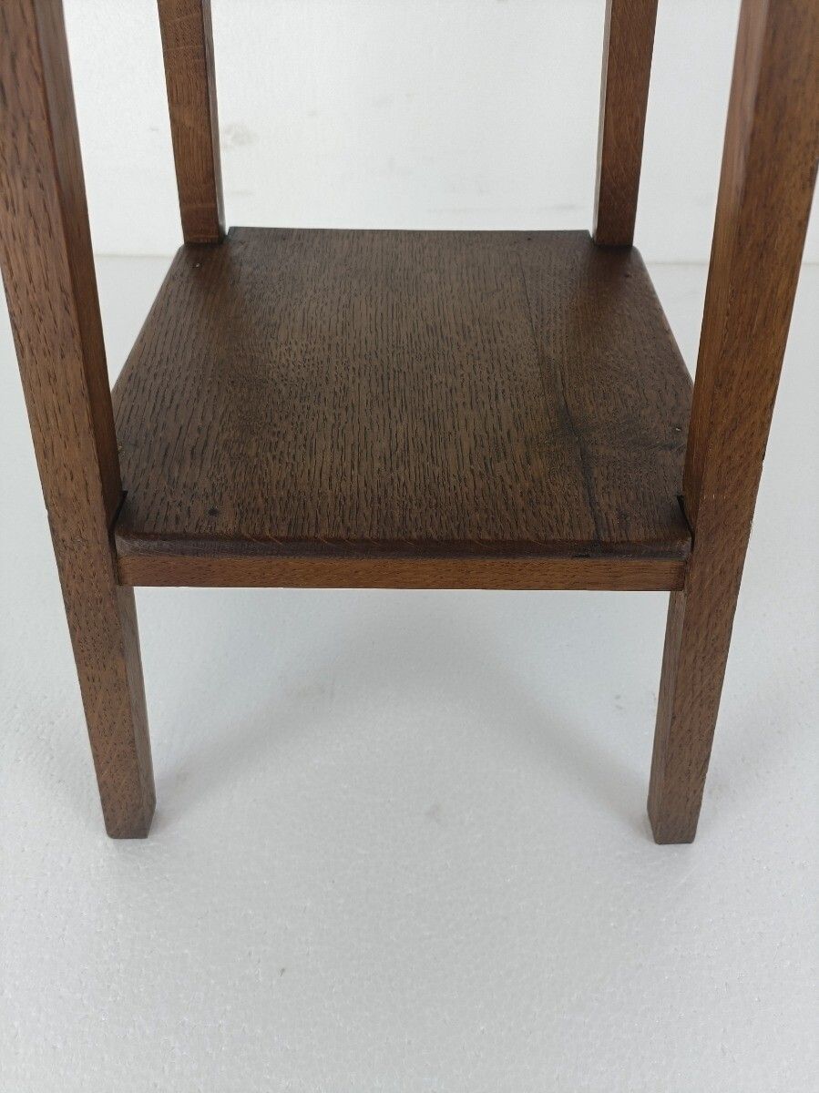 Vintage Wood Oak Pedestal Display Table Plant Bonsai Stand Two Tier Barn Country photo vinterior