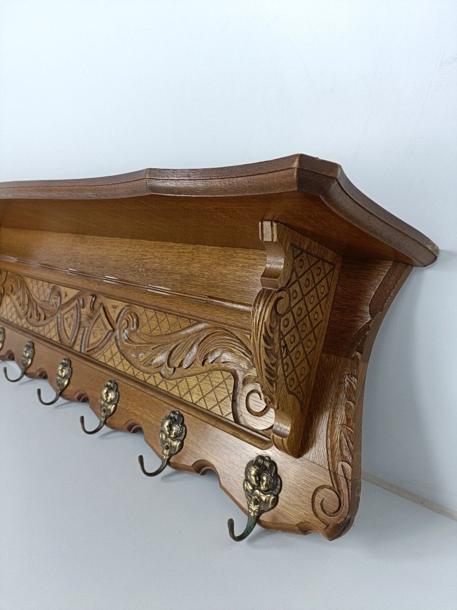 Antique Coat Rack Hat Rack Hand Carved Wood  Crown Shields Lovely Wall Hanging photo Furniture